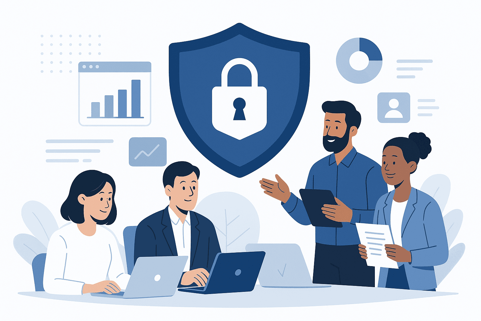 Screenshots of GDPR tooling including RoPA, DPIA and cookie/CMP dashboards